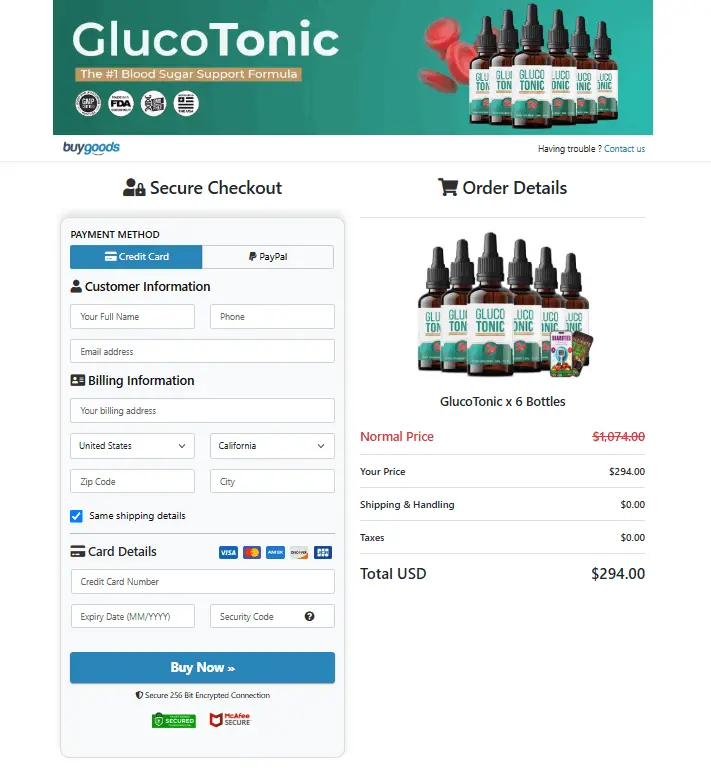 GlucoTonic Official Website Secure Order Page